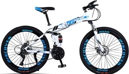 DPCXZ Folding Mountain Bike Folding Mountain Bike 24 Inch for Men Women Adults High-Carbon Steel MTB Bicycle Outdoor Exercise Foldable Road Bikes with 21 Speed Dual Disc Brakes Full Suspension Non-Slip Blue, 24 inches