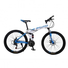 Hxx Folding Mountain Bike Folding Mountain Bike, 24" Unisex High Carbon Steel Frame Bicycle 21 Speed Professional Mechanical Disc Brakes Bold Shock Absorber Front Fork Mountain Bike, Whiteblue