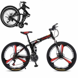 Hxx Bike Folding Mountain Bike, 26" Double Disc Brake High Carbon Steel Frame Cross Country Bicycle 21 Speed Full Suspension Male And Female Universal Bicycle, Black