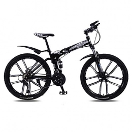 Hxx Bike Folding Mountain Bike, 26" Double Suspension High Carbon Steel Frame 27 Speed Double Shock Absorption Teen Unisex Mountain Bike with Front And Rear Fenders, Black