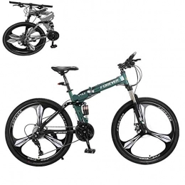 Hxx Bike Folding Mountain Bike, 26"High Carbon Steel Frame Double Disc Brakes Mountain Bike 27 Speeds Double Suspension Male And Female Students Fast Folding Bike And Convenient Storage, Green
