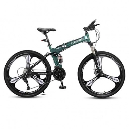 Hxx Folding Mountain Bike Folding Mountain Bike, 26" High Carbon Steel Frame Front And Rear Double Suspension Bicycle 24 Speed Unisex Double Disc Brakes Off Road Bicycle, Green