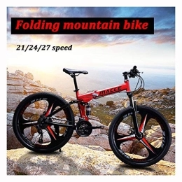 AYDQC Folding Mountain Bike Folding Mountain Bike 26 Inch, 21 / 24 / 27 Speed Disc Brake Bicycle Folding Bike For Adult Teens Unisex Student, front And Rear Mechanical Disc Brakes (Color : Red, Size : 21-speeds) fengong