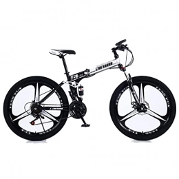 WANYE Bike Folding Mountain Bike, 26-Inch Wheels, 21 / 24 / 27 / 30 Speed, Full Suspension Double Disc Brakes, High Carbon Steel Frame, Professional MTB, Multiple Colors black white-24speed