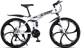 DPCXZ Folding Mountain Bike Folding Mountain Bike 26 Inches, 21-Speed High Carbon Steel Frame, Dual Disc Brakes Folding Bikes for Adults, Anti-Slip Shock-Absorbing Mountain Bike, for Men Women White, 26 inches