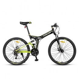 Hxx Folding Mountain Bike Folding Mountain Bike, 26" Portable Double Disc Brake High Carbon Steel Bicycle 24 Speed Front And Rear Double Shock Absorbing Cross Country Mountain Bike Unisex, Green