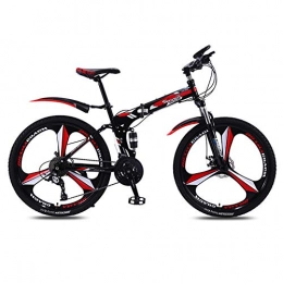 Hxx Folding Mountain Bike Folding Mountain Bike, 26" Unisex Double Shock Absorber Bicycle 24 Speed Line Pull Disc Brake High Carbon Steel Frame Cross Country Bicycle, Red