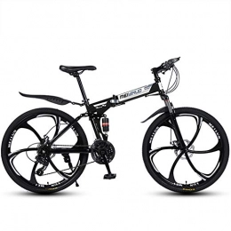 FXMJ Bike Folding Mountain Bike 26in 27 Speed Bicycle, High Carbon Steel Fram Full Suspension MTB Bikes, Black