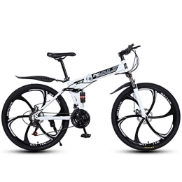 FXMJ Bike Folding Mountain Bike 26in 27 Speed Bicycle, High Carbon Steel Fram Full Suspension MTB Bikes, White