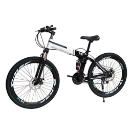WEHOLY Bike Folding Mountain Bike 27 Speed Steel Frame 26 Inches 3-Spoke Wheels Dual Suspension Folding Bike Blackwhite, 14, 27speed