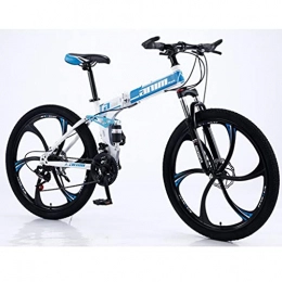 M-YN Bike Folding Mountain Bike 6-Spoke 21 / 24 / 27-Speed 26-inch Wheel Double Disc Brake Full Suspension Anti-Slip For Men And Women, MTB Bike(Size:21speed, Color:blue)