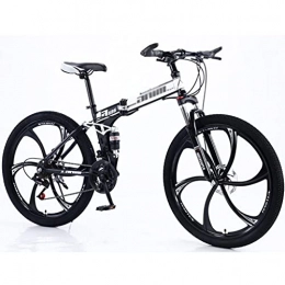 M-YN Bike Folding Mountain Bike 6-Spoke 21 / 24 / 27-Speed 26-inch Wheel Double Disc Brake Full Suspension Anti-Slip For Men And Women, MTB Bike(Size:24speed, Color:white)
