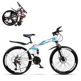  Bike Folding Mountain Bike Adult, 24 Inch Double Shock Absorption Off-road Variable Speed Racing Car, Fast Bike for Men and Women 21 / 24 / 27 / 30 Speed, Spoke Terms (Blue 21)