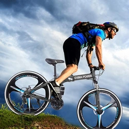 Cealu Bike Folding Mountain Bike, Adult Teens MTB Bikes 21 Speed Full Suspension MTB Bikes Carbon Steel Bicycle Disc Brake Bicycle (Black)