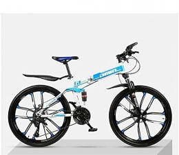 T-NJGZother Bike Folding Mountain Bike, Bicycle Adult Ultra Light, Double Shock Shock Off-Road, Changing Men And Women, Student Bicycle-Ten Knives Top With [White Blue]_30 Speed (Default 26 Inches)，