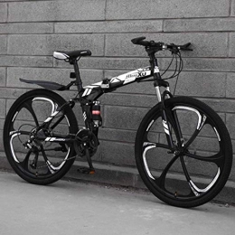 FFKL Bike Folding Mountain Bike for Adult, 26-Inch 6-Spoke Wheel Bicycle, Hard Tail Carbon Steel Frame, Bold Suspension Fork, Double Disc Brake, Black-27 speed