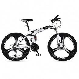 Jieer Folding Mountain Bike Folding Mountain Bike for Adults, Mountain Trail Bike High Carbon Steel Outroad Bicycles, 21-Speed Bicycle Full Suspension MTB ​​Gears Dual Disc Brakes-Black flower-3 spokes_24 inches