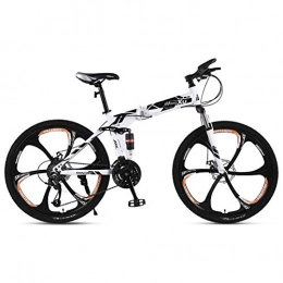 Jieer Folding Mountain Bike Folding Mountain Bike for Adults, Mountain Trail Bike High Carbon Steel Outroad Bicycles, 21-Speed Bicycle Full Suspension MTB ​​Gears Dual Disc Brakes-Black Flower-6 Spoke_26 inches