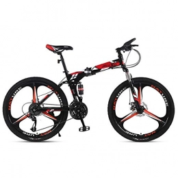 Jieer Folding Mountain Bike Folding Mountain Bike for Adults, Mountain Trail Bike High Carbon Steel Outroad Bicycles, 21-Speed Bicycle Full Suspension MTB Gears Dual Disc Brakes-Safflower-3 spokes_26 inches