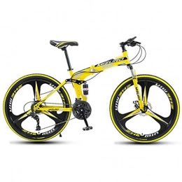SHTST Folding Mountain Bike Folding Mountain Bike - High Carbon Steel Frame, with one-piece magnesium alloy wheeland 26 Speed Shifter, Double Disc Brake Anti-Slip Bicycles (Color : Yellow)