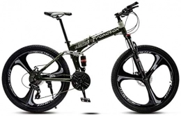 FFKL Bike Folding Mountain Bike Steel Frame, 24 Inches 3-Spoke Wheels Dual Suspension Off-Road Mountain Bicycle for Adult, Double Disc Brake, J-24 speed
