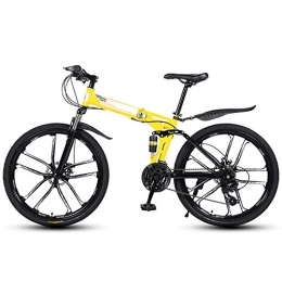 Ouumeis Folding Mountain Bike Folding Mountain Bikes 26 Inch 10 Cutter Wheels Men Women General Purpose All Terrain Adult Quick Foldable Bicycle High Carbon Steel Frame Variable Speed Double Shock Absorption, Yellow, 24 Speed