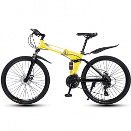 Ouumeis Folding Mountain Bike Folding Mountain Bikes 26 Inch 30 Cutter Wheels Men Women General Purpose All Terrain Adult Quick Foldable Bicycle High Carbon Steel Frame Variable Speed Double Shock Absorption, Yellow, 27 Speed