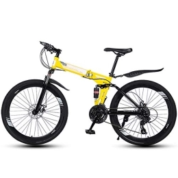 Ouumeis Folding Mountain Bike Folding Mountain Bikes 26 Inch 40 Cutter Wheels Men Women General Purpose All Terrain Adult Quick Foldable Bicycle High Carbon Steel Frame Variable Speed Double Shock Absorption, Yellow, 21 Speed