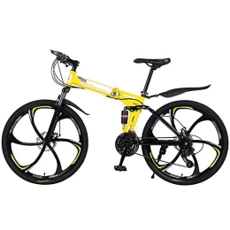 Ouumeis Bike Folding Mountain Bikes 26 Inch 6 Cutter Wheels Men Women General Purpose All Terrain Adult Quick Foldable Bicycle High Carbon Steel Frame Variable Speed Double Shock Absorption, Yellow, 27 Speed