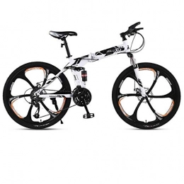 RSJK Folding Mountain Bike Folding mountain bikes Adult off-road Variable speed racing car Double damping Front and rear disc brakes 26 inch aluminum alloy wheels 21-27 shifting system@6 knife white_26 inch 27 speed 165-185cm