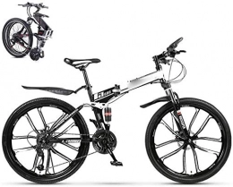 JSL Bike Folding Mountain Trail Bike for Men Women 27-speed Dual Disc Brake MTB Bike for Adults Student 26-Inch Folding Outdoor Outroad Bicycle Dual Suspension Fold up City Bike Fat Tire-White
