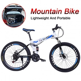 LYRWISHJD Folding Mountain Bike Full Suspension Folding Mountain Bike 26 Inch Wheels High Carbon Steel Frame Dual Disc Brakes Bicycle With Adjustable Seat Outdoor Cycling Fitness Equipment ( Color : White blue , Size : 26inch )