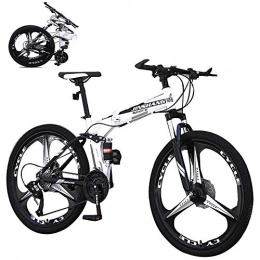 LAOHETLH Bike Full Suspension Mountain bikes 26 inch Folding Mountain Bike with High Carbon Steel Frame Wear-Resistant Tyre 21 Speed Gears Double Disc Brake Bicycles Soft Tail Mountain Bike for Men, White