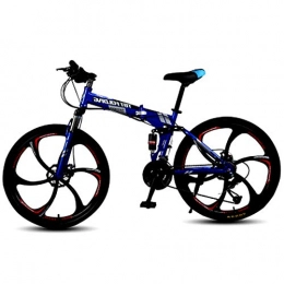 FuLov Full Suspension Mountain Bike, 20/24/26Inch MTB, Folding Bikes for Adults, High-Carbon Steel Hardtail Mountain Bike for Men And Women,Blue,26inch 21speed