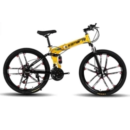 GAOTTINGSD Adult Mountain Bike Foldable Bicycle MTB Adult Mountain Bike Folding Road Bicycles For Men And Women 26In Wheels Speed Double Disc Brake (Color : Yellow, Size : 21 speed)