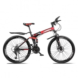 GAOXQ 26 Inches Full Suspension Mountain Bike With Disc Brakes Aluminum Frame，Folding Mountain Bike Bicycle，21/24/27/30 Speed，Multicolor Red black-21 speed