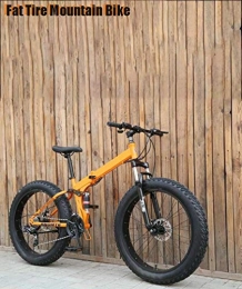 GASLIKE Bike GASLIKE Fat Tire Mens Folding Mountain Bike, 17-Inch Double Disc Brake / High-Carbon Steel Frame Bikes, 7-Speed, 24-26 inch Wheels, Off-Road Beach Snowmobile Bicycle, Orange, 26inch