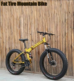 GASLIKE Folding Mountain Bike GASLIKE Folding 17-Inch Fat Tire Mens Mountain Bike, Double Disc Brake / High-Carbon Steel Frame Bikes, 7-27 Speed, Snowmobile Bicycle 26 inch Wheels, Yellow, 21 speed