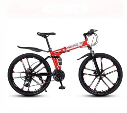GASLIKE Folding Mountain Bike GASLIKE Folding Mountain Bicycle Bike for Adults, PVC Pedals And Rubber Grips, High Carbon Steel Frame, Spring Suspension Fork, Double Disc Brake, Red, 26 inch 21 speed