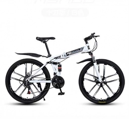 GASLIKE Folding Mountain Bike GASLIKE Folding Mountain Bicycle Bike for Adults, PVC Pedals And Rubber Grips, High Carbon Steel Frame, Spring Suspension Fork, Double Disc Brake, White, 26 inch 24 speed