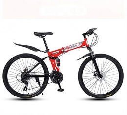 GASLIKE Bike GASLIKE Folding Mountain Bike Bicycle for Adult Men And Women, High Carbon Steel Dual Suspension Frame, PVC Pedals And Rubber Grips, Red, 26 inch 21 speed