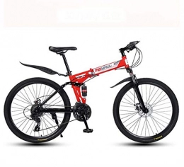 GASLIKE Folding Mountain Bike GASLIKE Folding Mountain Bike Bicycle for Adult Men And Women, High Carbon Steel Dual Suspension Frame, PVC Pedals And Rubber Grips, Red, 26 inch 24 speed