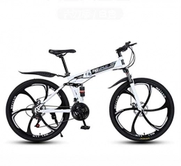 GASLIKE Bike GASLIKE Folding Mountain Bike Bicycle for Adults, High Carbon Steel Frame, Spring Suspension Fork, Double Disc Brake, PVC Pedals And Rubber Grips, White, 26 inch 24 speed