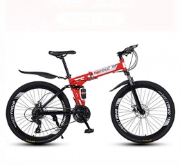 GASLIKE Folding Mountain Bike GASLIKE Folding Mountain Bike Bicycle, Full Suspension MTB Bikes High Carbon Steel Frame, Double Disc Brake, PVC Pedals And Rubber Grips, Red, 26 inch 21 speed
