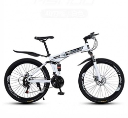 GASLIKE Bike GASLIKE Folding Mountain Bike Bicycle, Full Suspension MTB Bikes High Carbon Steel Frame, Double Disc Brake, PVC Pedals And Rubber Grips, White, 26 inch 21 speed