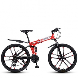 GASLIKE Bike GASLIKE Folding Variable Speed 26 Inch Mountain Bike, High-carbon steel Frame Bikes Dual Disc Brake Bicycle, 21-24 - 27 Speeds, Red, 24speed