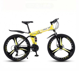 GASLIKE Folding Mountain Bike GASLIKE Mountain Bike for Adults, Folding Bicycle High Carbon Steel Frame, Full Suspension MTB Bikes, Double Disc Brake, PVC Pedals, Yellow, 26 inch 21 speed