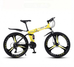 GASLIKE Folding Mountain Bike GASLIKE Mountain Bike for Adults, Folding Bicycle High Carbon Steel Frame, Full Suspension MTB Bikes, Double Disc Brake, PVC Pedals, Yellow, 26 inch 27 speed