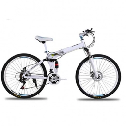 GHGJU Folding Mountain Bike GHGJU Bicycle folding mountain bike shock absorption shifting aluminum alloy bicycle 24 / 26 inch double disc brake Suitable for mountain roads And rain and snow (Color : White)