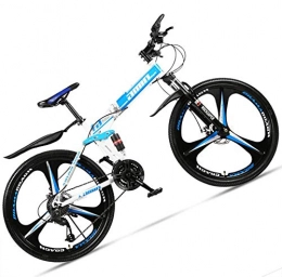 giyiohok Bike giyiohok 24 Inch Mountain Bike for Adult Men Women All Terrain Off-Road Foldable Mountain Bicycle with Dual Suspension & Disc Brake Adjustable Seat&HighCarbon-21Speed_3 Spoke White Blue